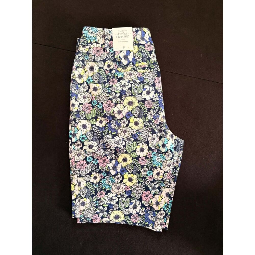Talbots NWT Perfect Short 9.5" Size 6P Petite Floral Shorts Blue Pink yellow